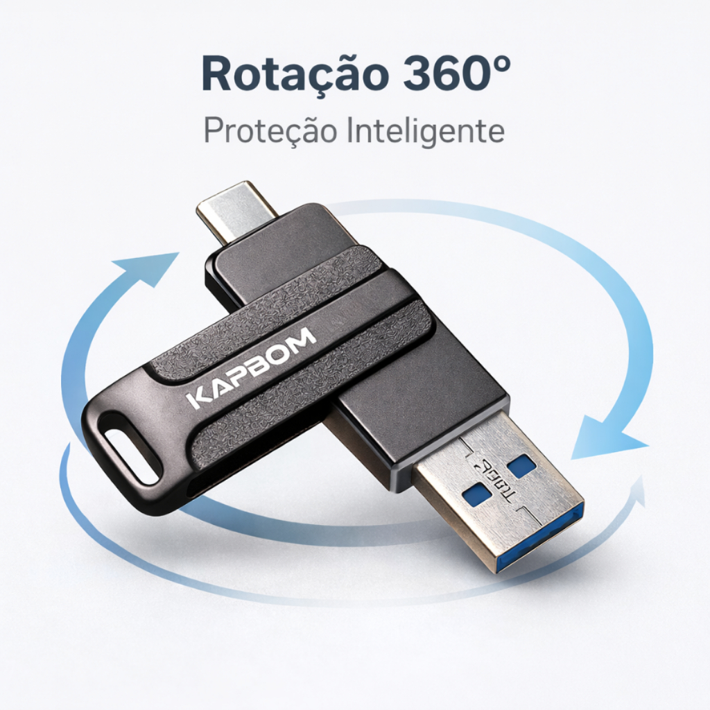 Pendrive 16GB Kapbom KA-R-16 USB 3.0 + Tipo-C 140MB/s Metal OTG Para Notebook Celular Android