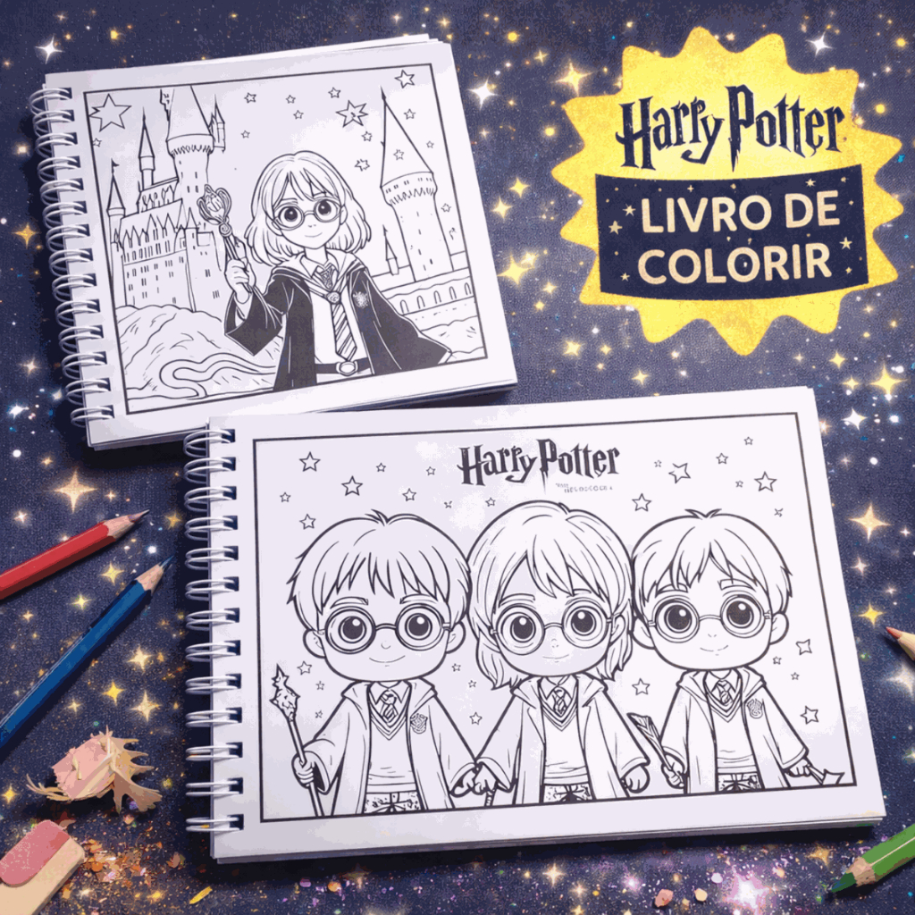 Livro de Colorir Harry Potter 50 Folhas Capa Dura Desenhos Mágicos Infantil