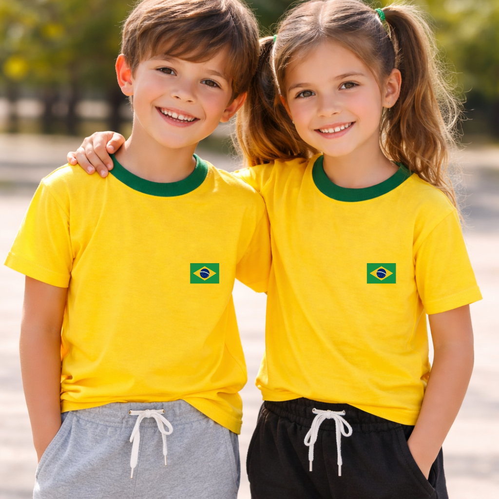 Camiseta Camisa blusa Infantil Com Bandeira do Brasil. 100% Algodão