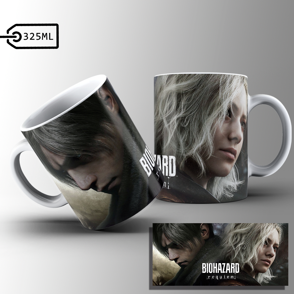 Caneca Resident Evil Requiem | Leon&Grace Arte Jogo | 325ml | Personalizada Porcelana ou Plástico