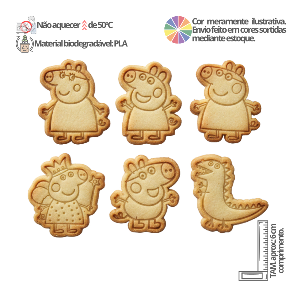 Kit 6 Cortadores de biscoito e marcadores Peppa Pig - Cookie, Pasta americana em Oferta na Shopee