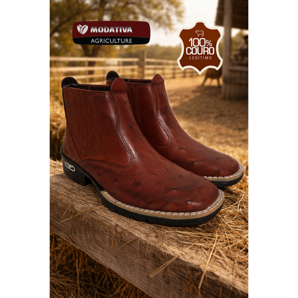 BOTINA TEXANA COUNTRY COURO LEGITIMO BICO QUADRADO PINADA em Oferta na Shopee