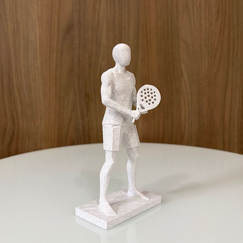 Estátua Escultura Homem Jogador Padel Tênis Beach Tennis Esporte Atleta Decorativo Moderno 3D