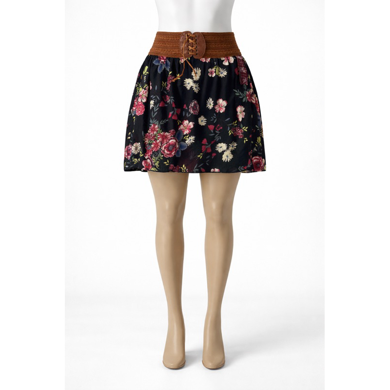 Saia Feminina Estampada Curta com Cós Largo em Oferta na Shopee