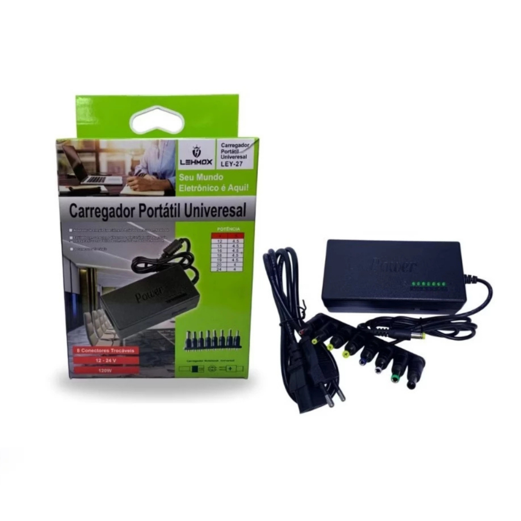 Fonte Universal para Notebook 96W LEHMOX LEY-27 Bivolt Ajustável 12V a 24V com 9 Pontas