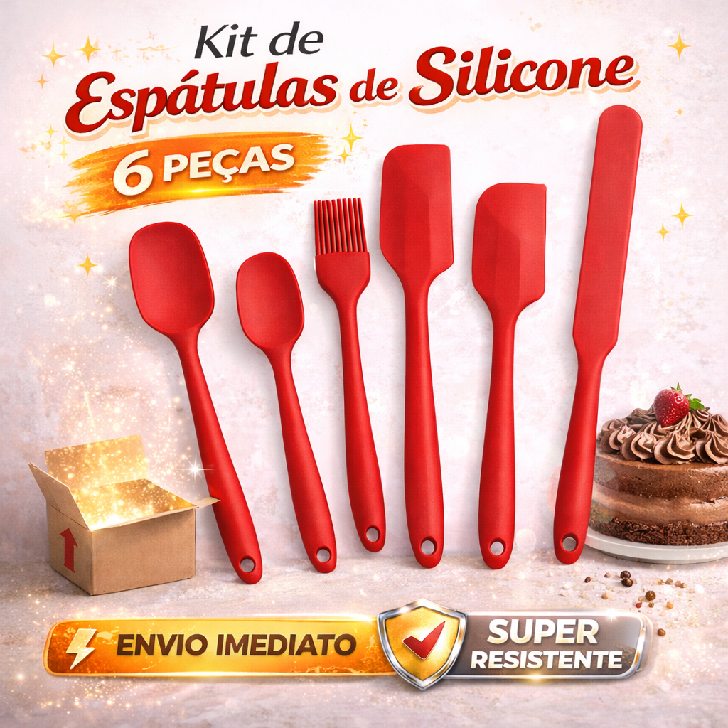 Kit 6 Espátulas de Silicone Profissional Vermelha Antiaderente Alta Qualidade Envio Imediato em Oferta na Shopee
