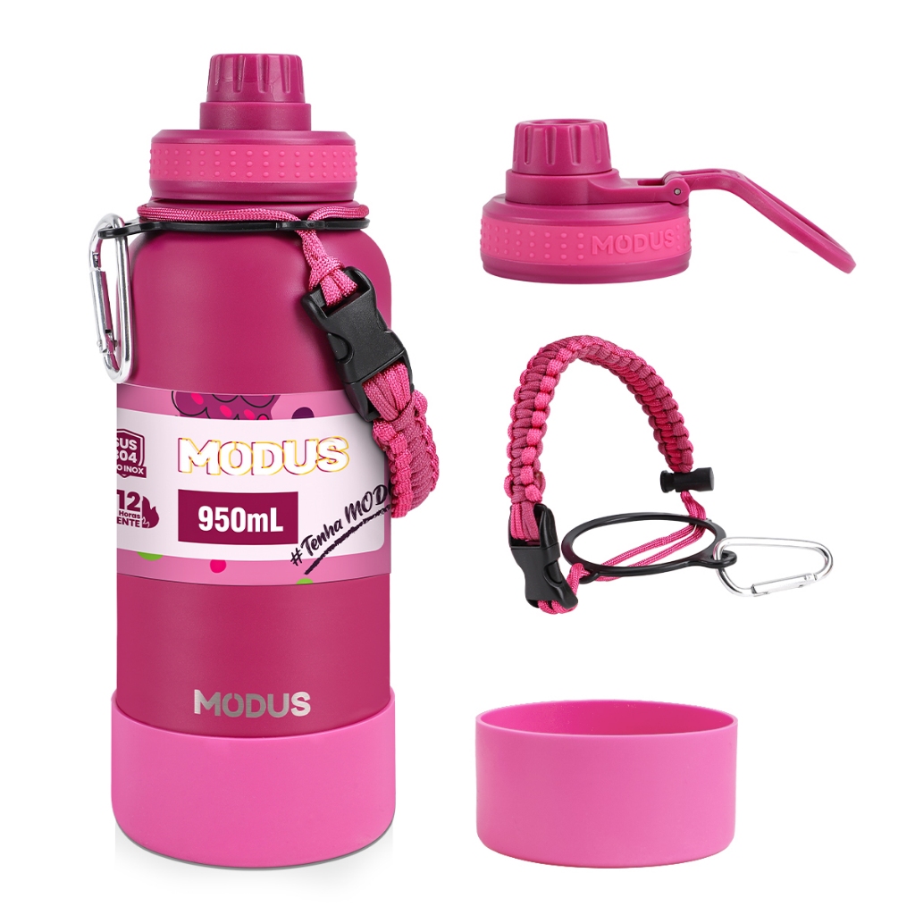 MODUS Garrafa Térmica 1 Litro Esportiva De Aço Inoxidável Com Isolamento A Vácuo com Base Emborrachada