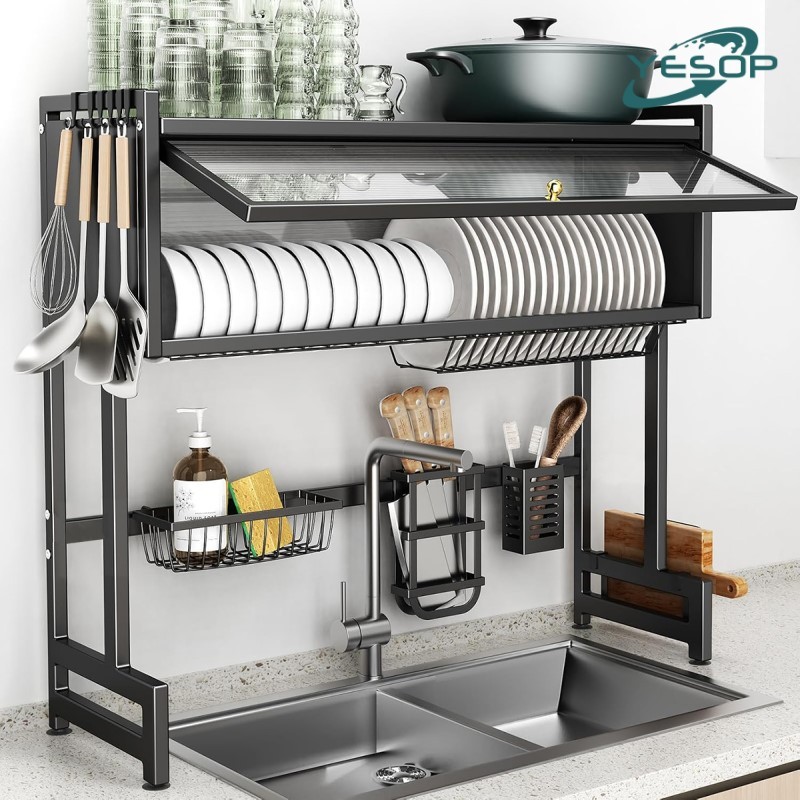 YESOP Escorredor De Louça Sobre Pia Com Armário E Tampa Anti-poeira Organizador Cozinha 65cm Premium em Oferta na Shopee