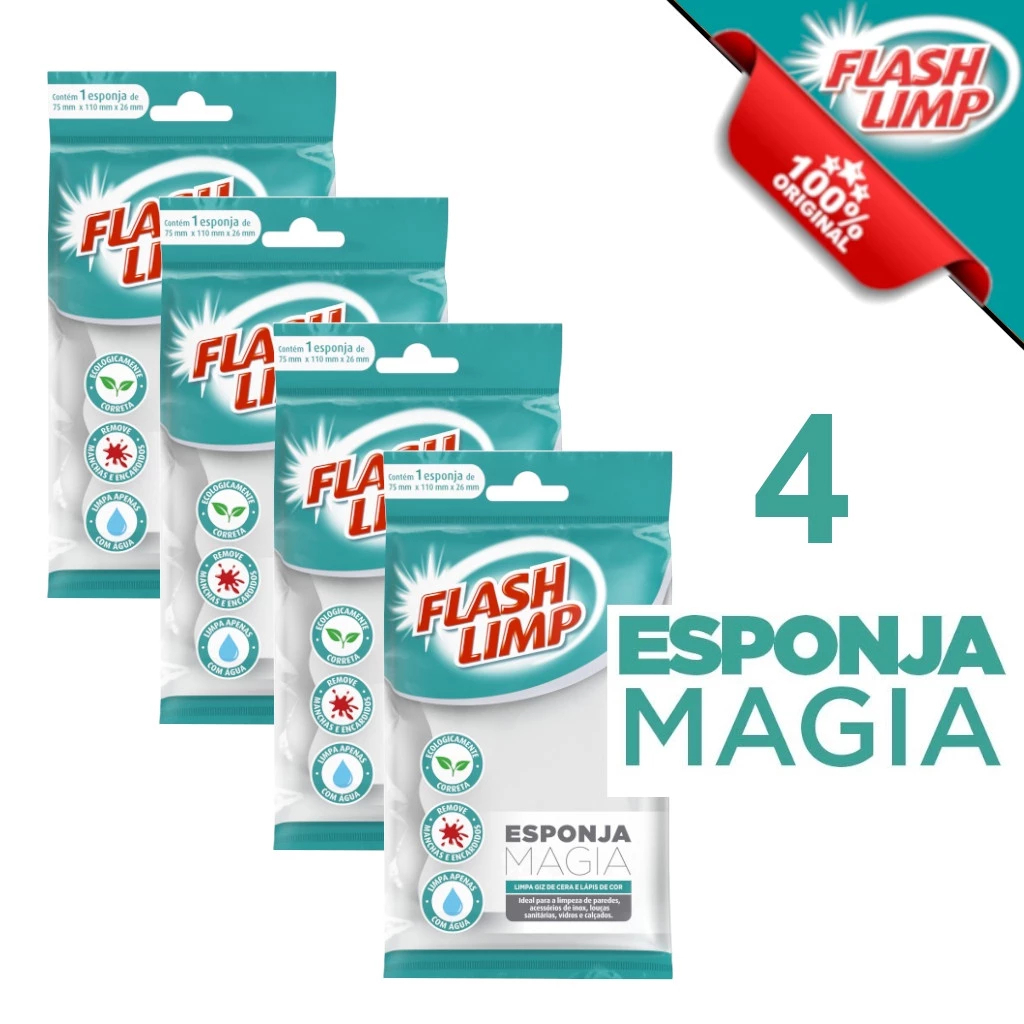 Esponja Magica Tira Mancha - Flash Limp - Kit 02 ou 04 Unidades - Limpeza Eficiente - Não Risca