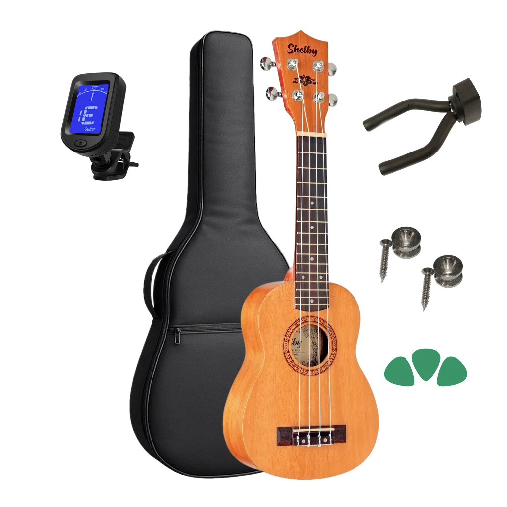 Kit Ukulele Soprano Shelby Capa Afinador + Suporte