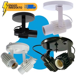 Spot Tipo Trilho Eletrificado Sobrepor Luminária Decoração Tubo Aletado Duplo Simples Branco Preto