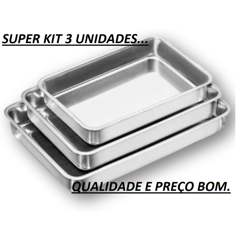 Kit com 3 Assadeiras Formas Para Bolo Retangular Alumínio n1 ao 3