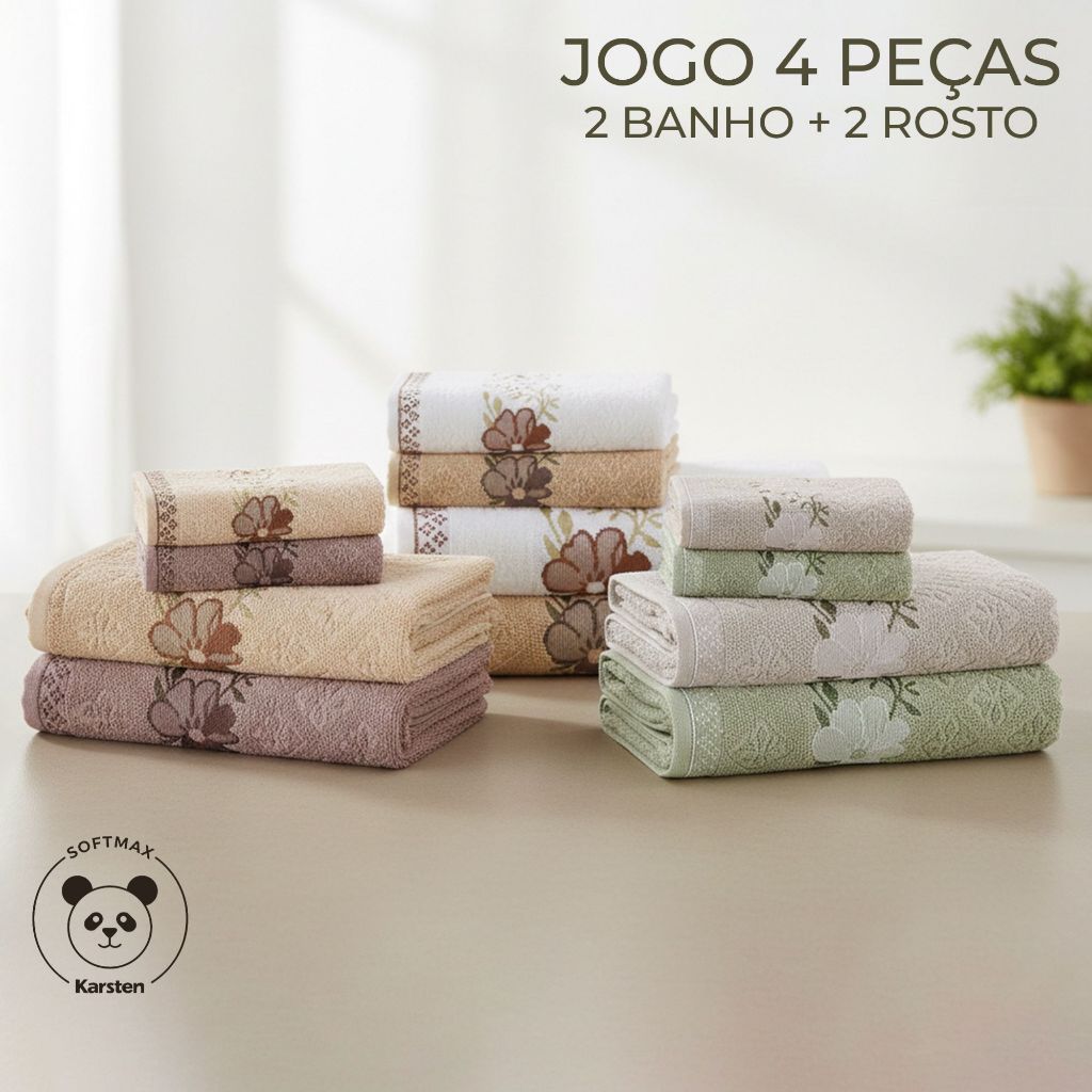 Jogo De Toalhas Karsten 4 Pçs Yuna 100% Algodão Grossa Excelente Absorção 430g/m²