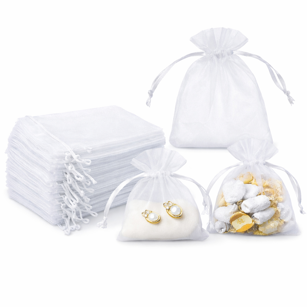 Kit 10/25/50/100 Uni Saco Saquinho Organza 7x9 12x15 Branco Lembrancinha Festa Casamento