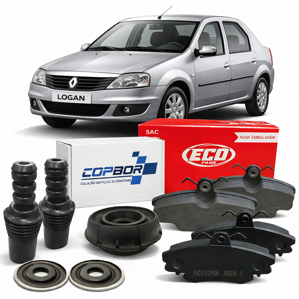 Kit de batente do amortecedor + Pastilha de freio dianteira Renault Logan 2008 à 2013