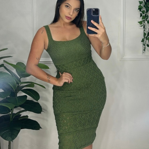 Vestido Feminino Midi Regata Trico Modal Alta Qualidade Com Detalhes na Barra Duarte tricot