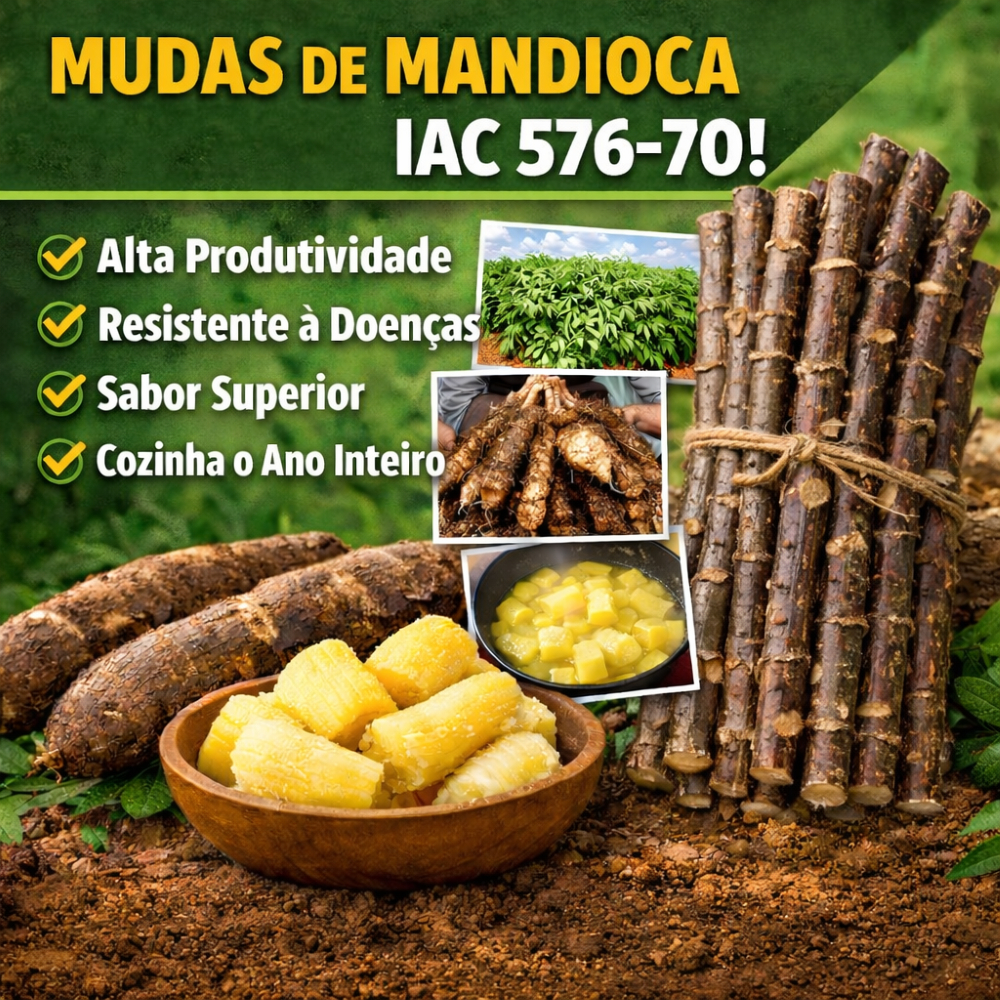 30 Ramas mudas de mandioca IAC 576.70. Manivas selecionadas para plantio