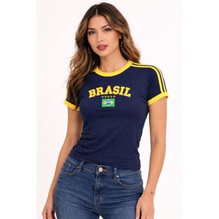 Babylook Feminina Brasil Ajustada Bordada Algodão Premium Look Casual Estilosa em Oferta na Shopee