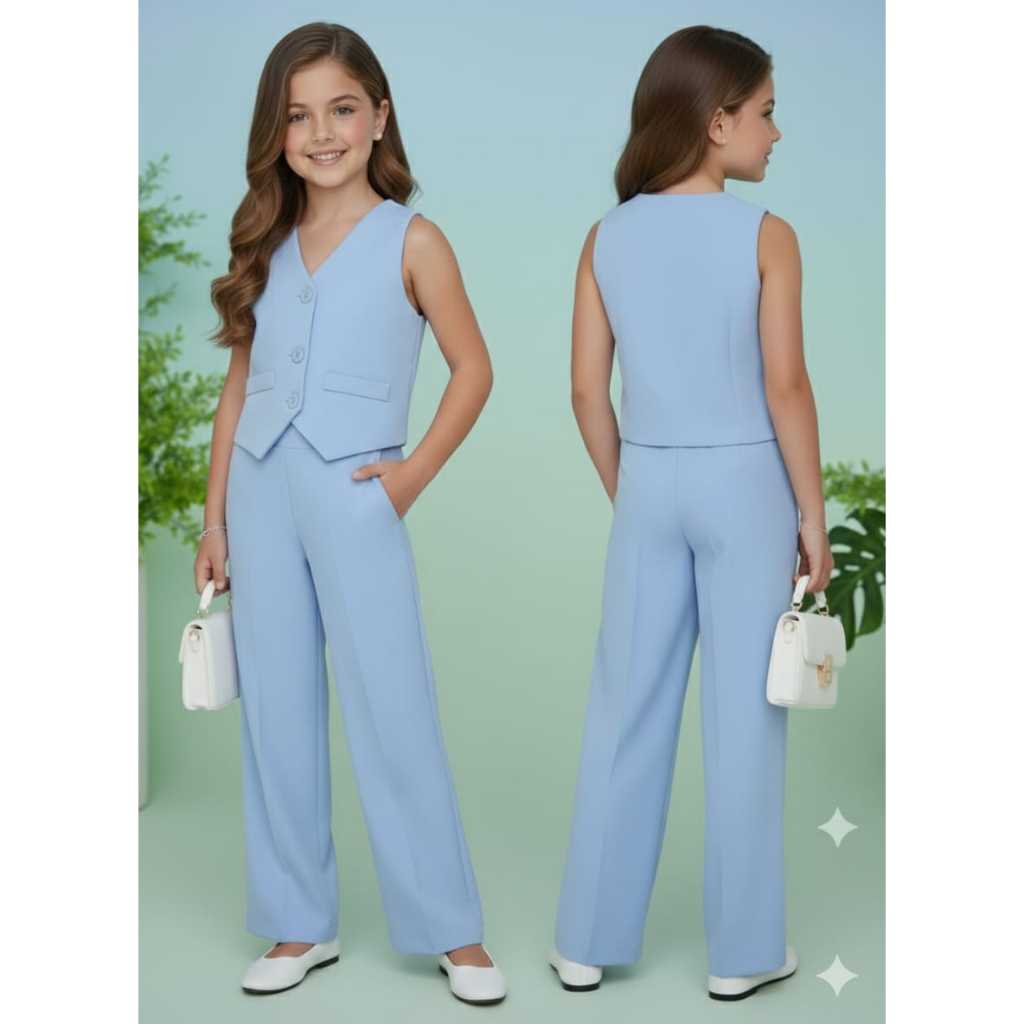 Conjunto Menina Alfaiataria Luxo Colete e calça Pantalona Verão - Tamanho 10 ao 16