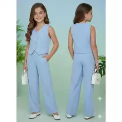 Conjunto Menina Alfaiataria Luxo Colete e calça Pantalona Verão - Tamanho 10 ao 16