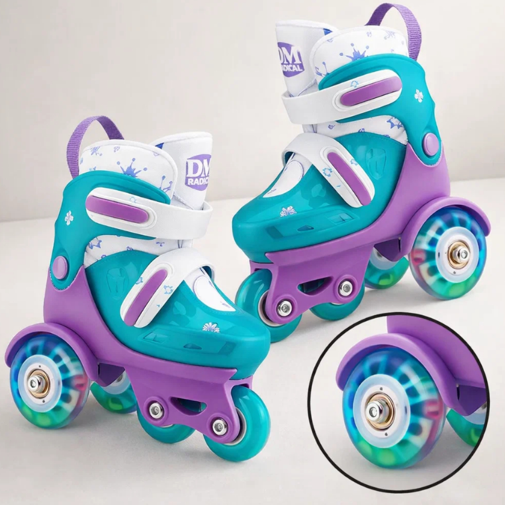 Patins Infantil 4 Rodas Triline Feminino Menina com Luz de LED Ajustável 31–34 em Oferta na Shopee