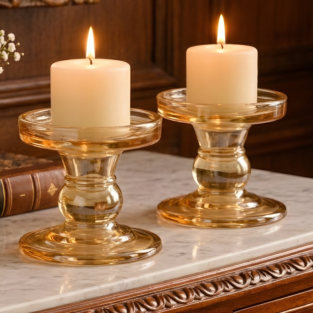 Castiçal Vidro Decorativo Alto Brilho Âmbar Suporte Porta Velas Mesa enfeite jantar decoração