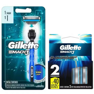 KIT Aparelho Barbear Gillette Mach3 Aqua-grip + Cargas Refil  ORIGINAL - Excelente barbeador Promoção ;) em Oferta na Shopee