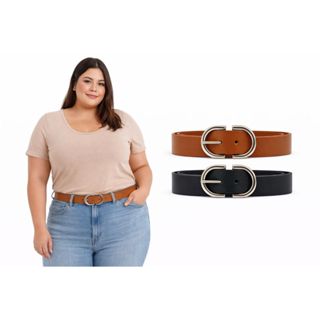 Kit 2 Cinto Femininos Plus Size Fivela Prata Elegante Invertida Largura 3cm - Aline em Oferta na Shopee