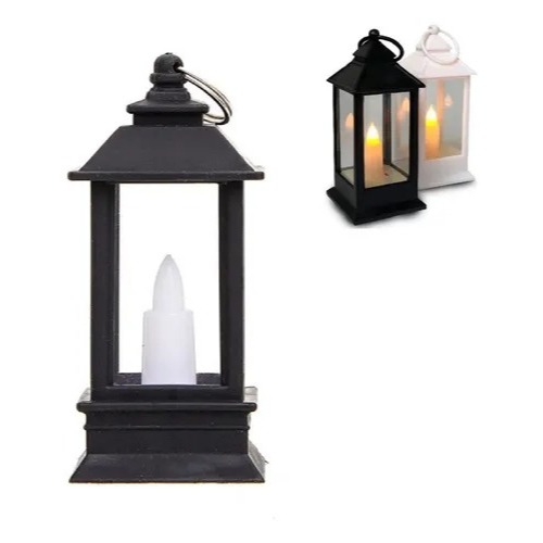 Mini Luminaria Lanterna Lampião Marroquina Vela Led Decoração Cor Preto ou Branco