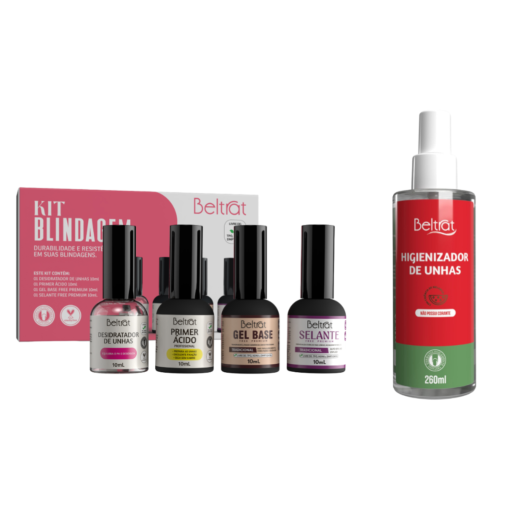 Kit Prep Higienizador Melancia 260ml e Kit Blindagem Beltrat - Blindagem Unhas Gel