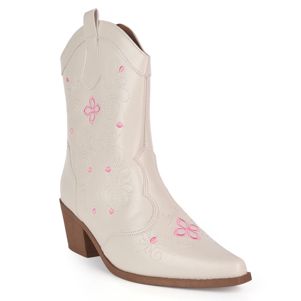 Bota Texana Feminina Western Bico Fino Quadrado Cano Curto Bordada Country Fashion Munita em Oferta na Shopee
