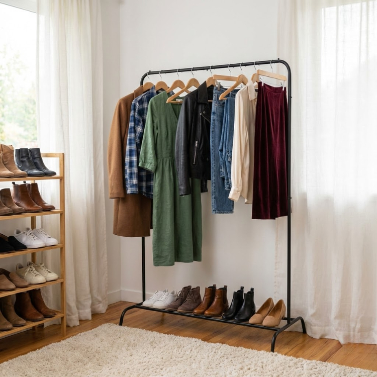 Arara Roupeiro Guarda Roupa Grande Portátil Cabideiro Para Roupas Com Sapateira Organizador Multiuso