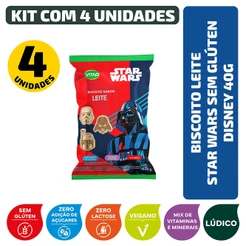 Biscoito Leite Star Wars Sem Glúten Vegano Disney 40g - Kit 4 unidades