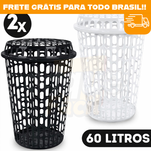 Cesto Organizador de Plástico Telado 60 Litros com Tampa – Amplo Espaço com Design Moderno