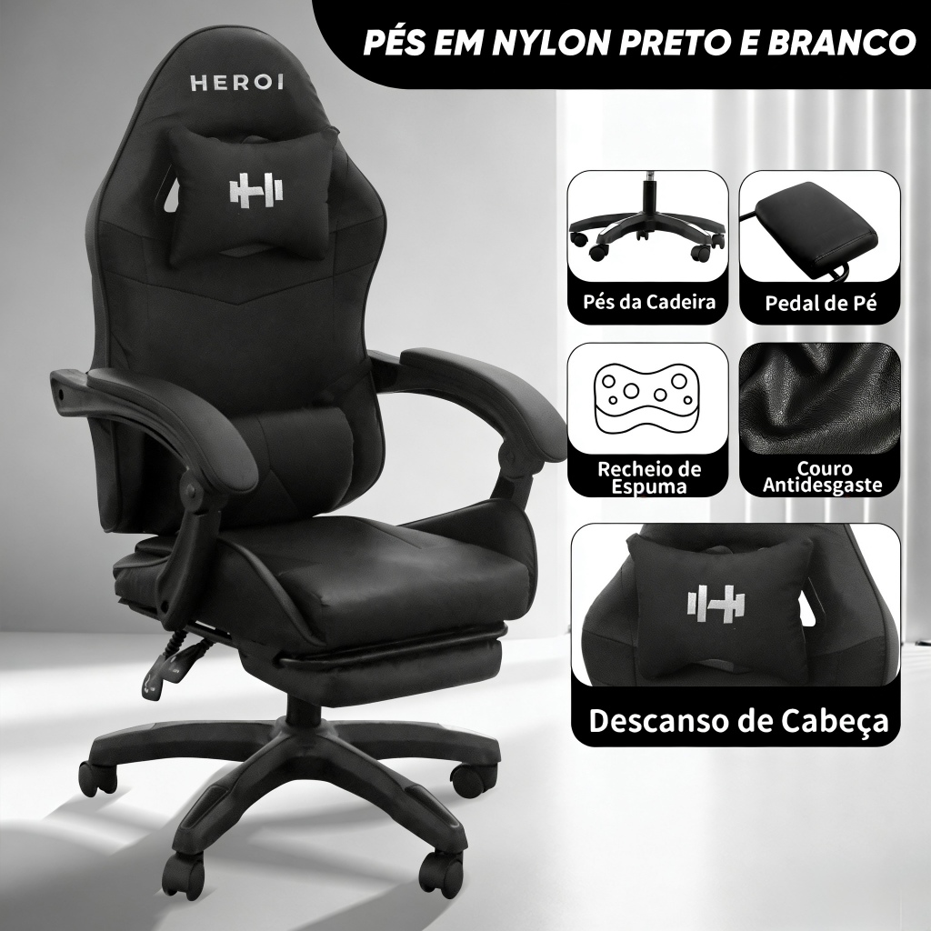 HEROI Cadeira de Escritório Ergonômica,Suporte Lombar,Reclinável,Altura Ajustável cadeira para jogos