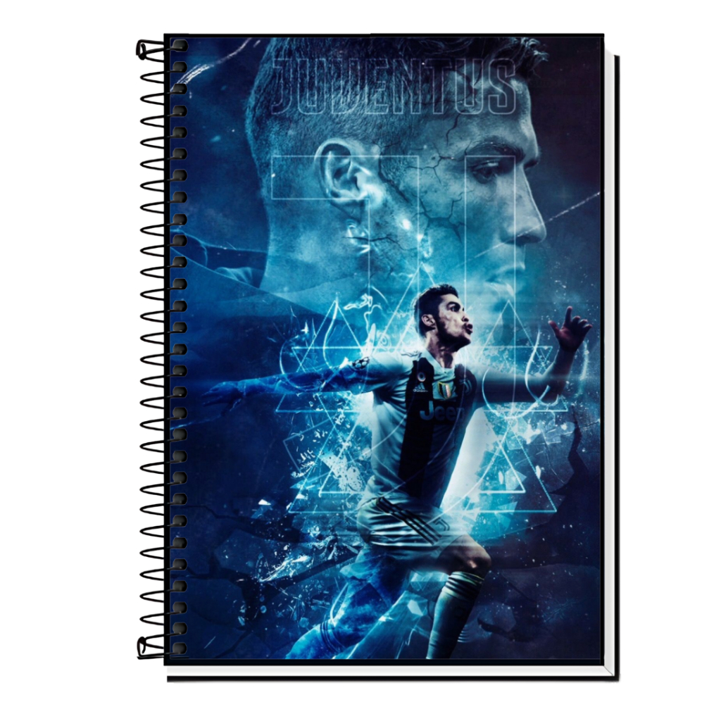 Caderno Escolar Cristiano Ronaldo CR7 | Futebol - O Robô | Capa Dura & Espiral Resistente 1, 10, 15 e 20 Matérias