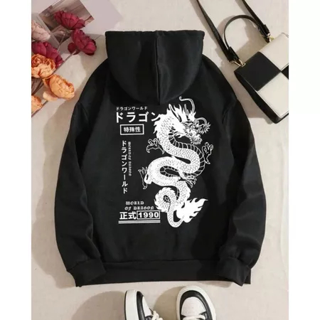 Moletom Canguru Dragão Chinês Com Capuz E Bolso Casaco Feminino Masculino Flanelado Unissex Inverno Frio Blusa