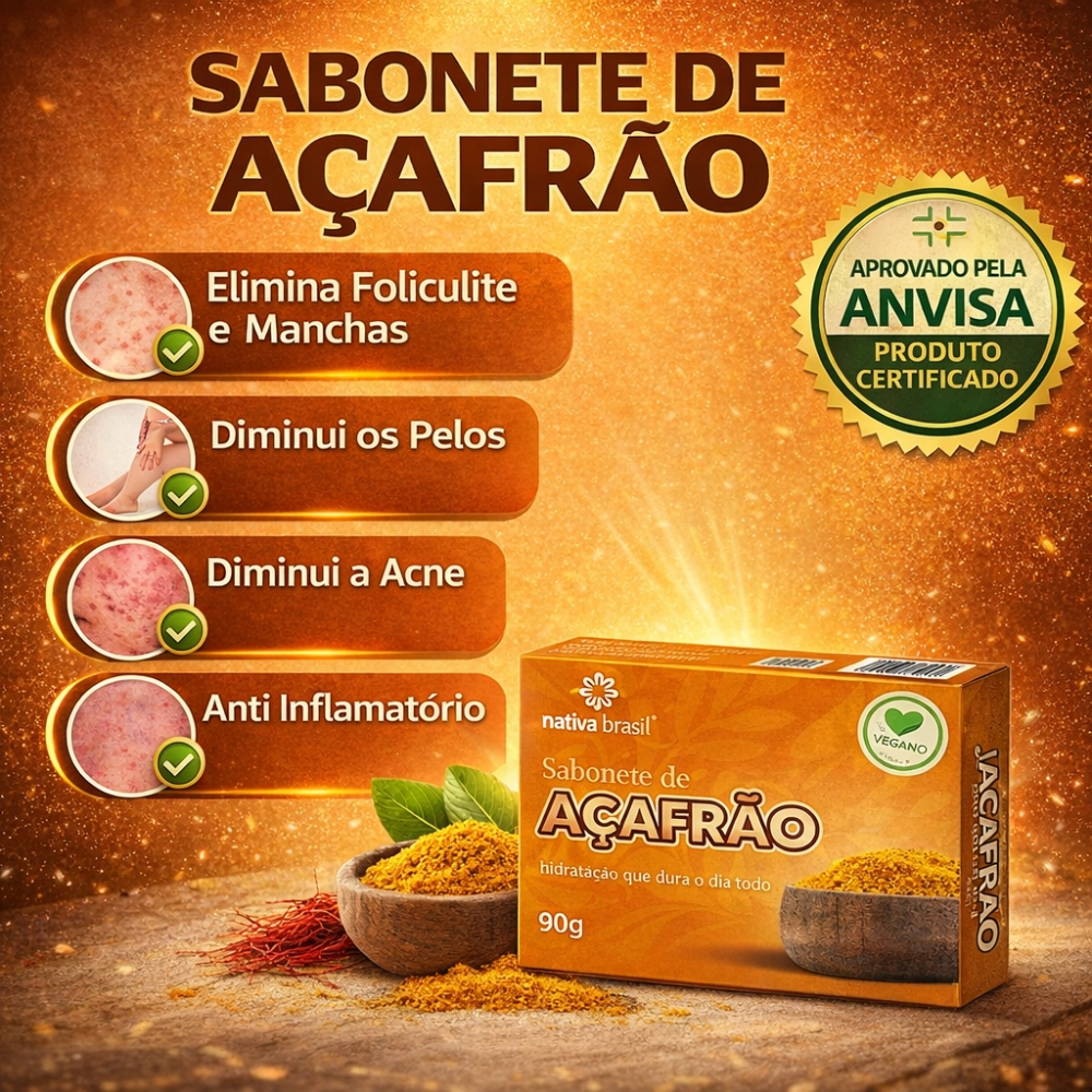 Sabonete de Açafrão Natural Controle Oleosidade Clarear Manchas e Anti-Acne depilação natural Native em Oferta na Shopee