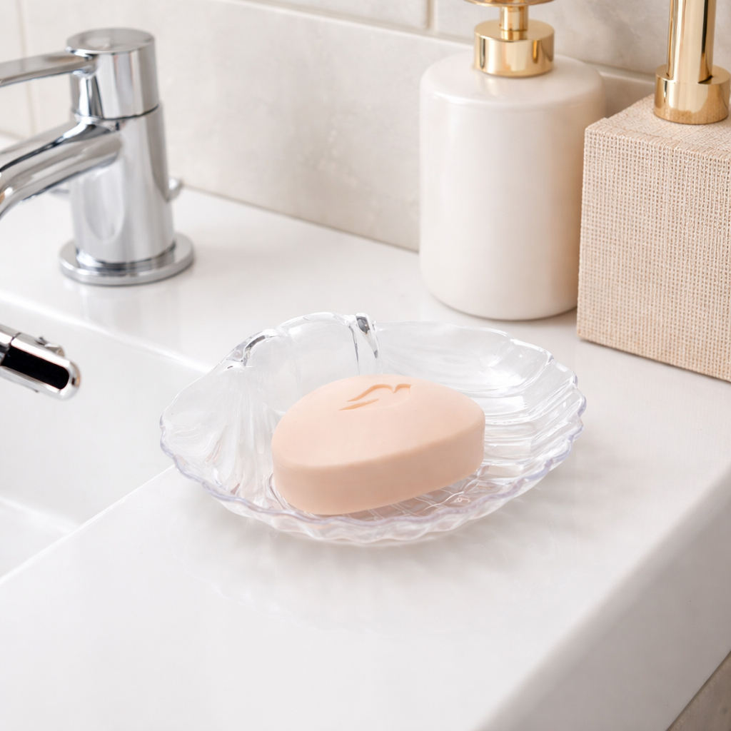 Saboneteira bandeja  Concha Kit até 5 peças Suporte p/ Sabão Cristal Acrílico Giotto