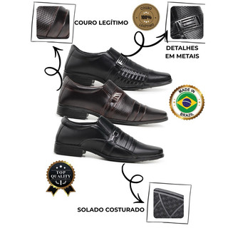 Kit 3 Pares Sapato Masculino Social Confortavel Couro Legítimo