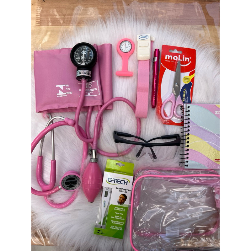 kit enfermagem saúde BIC rosa 10 itens completo