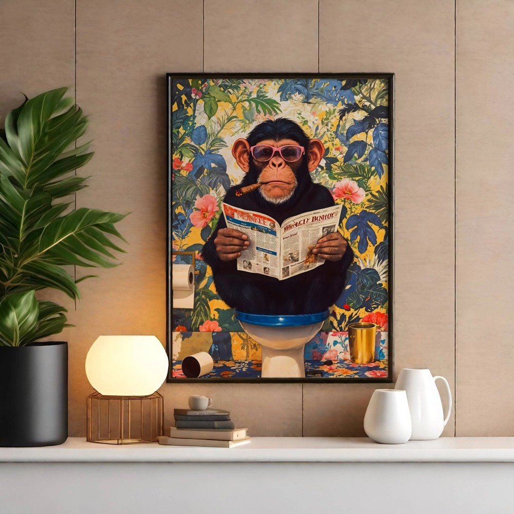 Quadro Decorativo 60x40 Banheiro Macaco Chipanzé Charuto