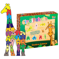 Giralfabeto Quebra-Cabeça Alfabeto em Madeira Educativo Infantil 26 Peças Aquarela Brinquedos