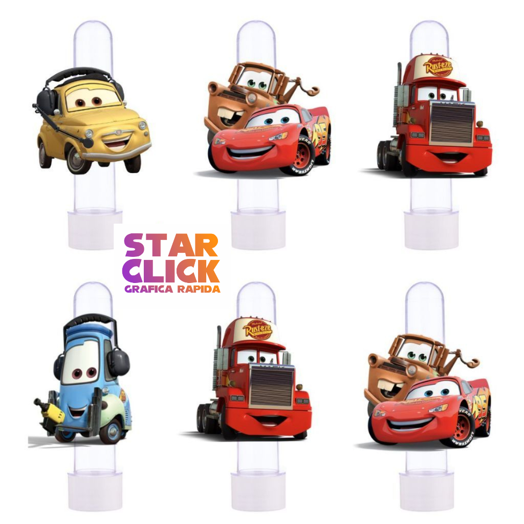 20 Tubetes + Apliques 3D Personalizado Lembrancinha Festa Aniversário Carros