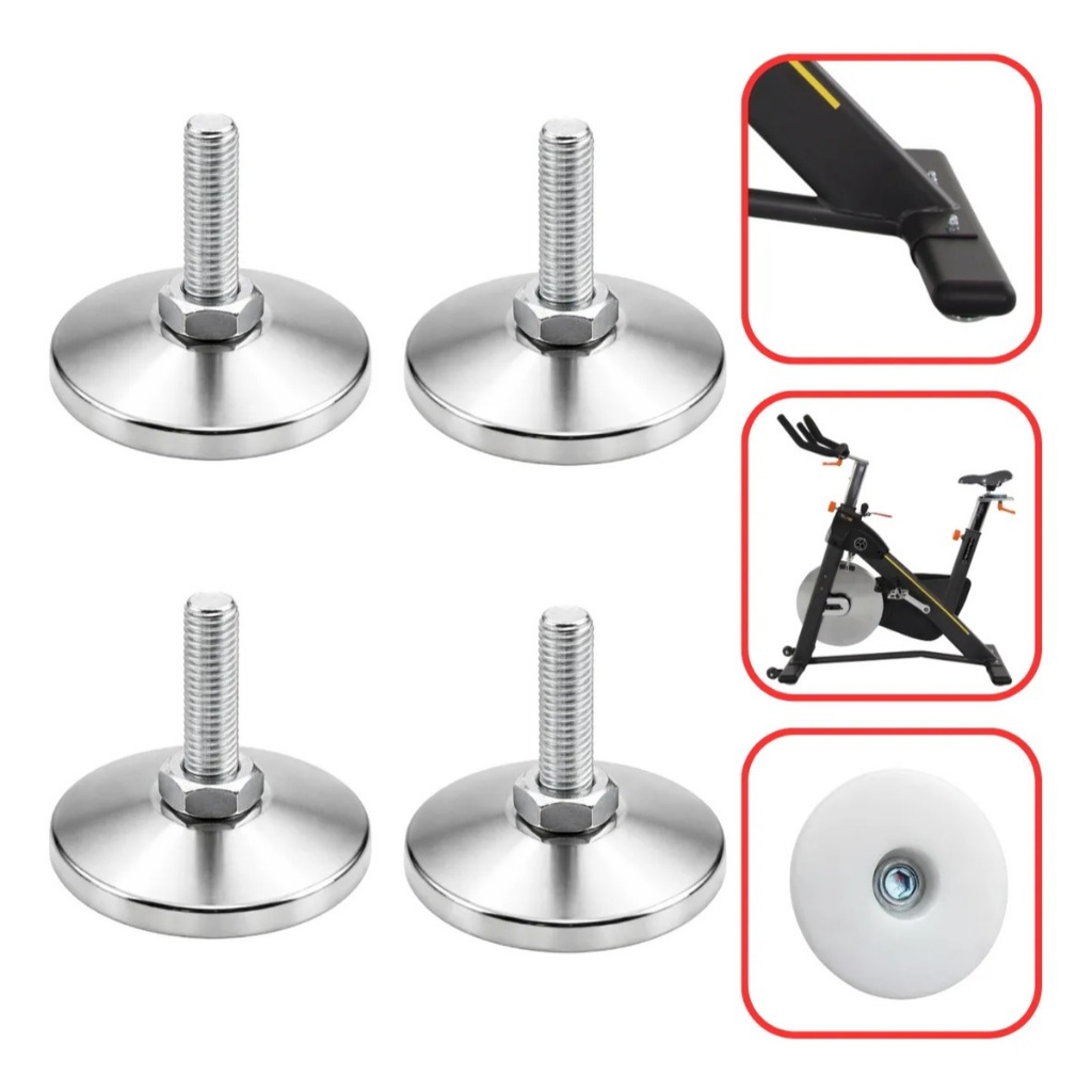 Kit Com 4 Base Pé Nivelador Regulável Compatível Para Bike Spinning Movement Tour