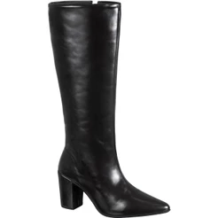 Bota Feminina Cano Longo Alto Liso Bico Fino Salto Bloco Médio Zíper Lateral Clássica Elegante Marina GiGiL
