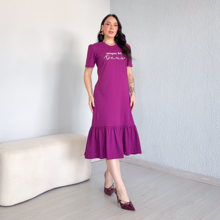 Vestidos Midi Moda Verão Manga Curta Princesa Barra Plissada Maria Estampados algodão soltinho confortável