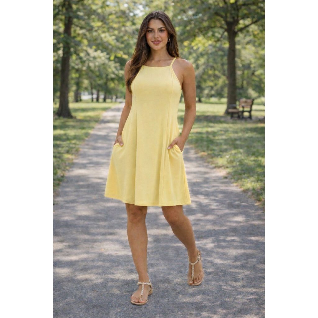 Vestido Curto Malha Rodado Soltinho com Bolso Confortável Alcinha feminino - várias cores