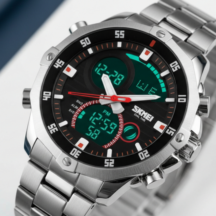 Relógio Masculino Skmei AnaDigi 1146 Prata e Preto, Original, Resistente a Agua 1 Ano de Garantia