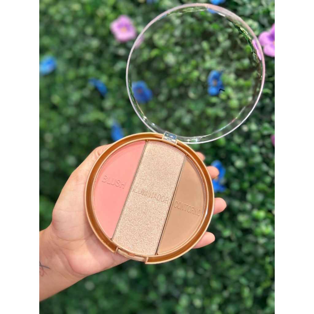 Vivai Multi Face Paleta 3 em 1 Blush Iluminador Contorno Maquiagem Compacta Facial